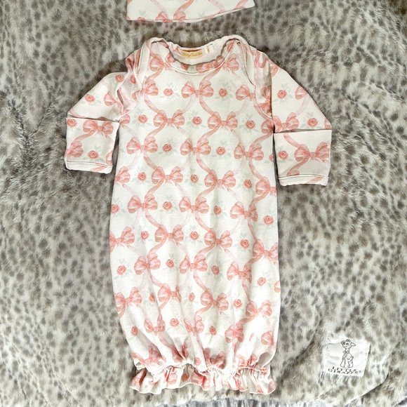 Baby Club Chic Bows and Roses Gown & Hat Set Newborn Girl - Picture 2 of 3